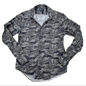 Zara Man Camo Army Print Button Down Shirt Gray